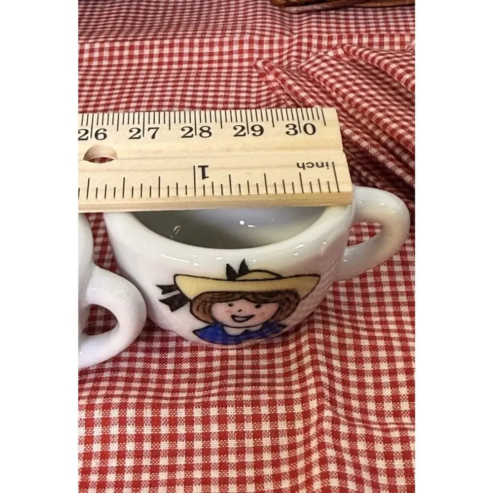 Vintage Schylling Madeline Tea Set Wicker Picnic Basket Complete Set Gingham 90s